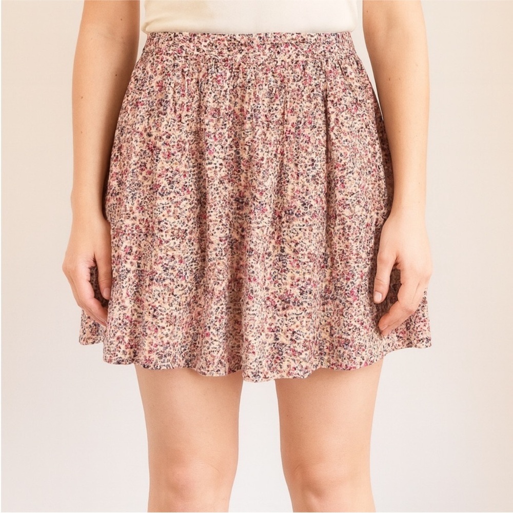 Exhilaration Size XS Pink Micro-Floral Button Front Mini Skirt
